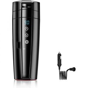 Tasse chauffante pour voiture 12 V/24 V tasse de voyage chauffante en acier inoxydable de 400 ml bouilloire &eacute;lectrique &agrave; double u