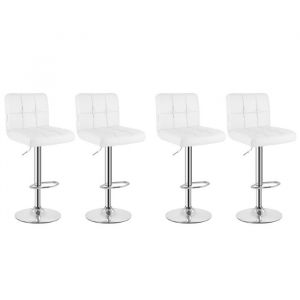 Lot de 4 Tabouret de bar - Chaises de bar avec Repose-Pieds - Pivotants avec Dossier - Cuir Pu - Blanc