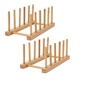 Support pour Assiettes de Cuisine en Bois de Bambou pour Planche &agrave; d&eacute;couper &eacute;gouttoir &agrave; Vaisselle Organiseur Lot de 2