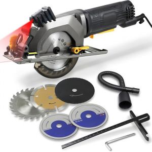 Mini scie circulaire 115 mm 600 W avec pointeur laser - moteur sans balais coupe le m&eacute;tal/bois comprend un guide laser.