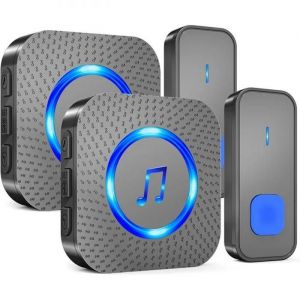 Sonnette sans Fil Exterieur 300M Wireless de Porte &Eacute;tanche Kit Carillon avec 2 Bouton Emetteur 2 R&eacute;cepteurs Enfichables55