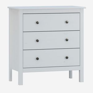 Commode 3 tiroirs meuble de rangement sur pieds coloris Blanc- Longueur 77 x Hauteur 81 x Profondeur 40 cm