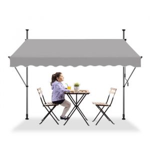 Aufun Auvent &agrave; Pince R&eacute;tractable Auvent de Balcon R&eacute;sistant aux UV et R&eacute;glable en Hauteur 350x120 cm Gris Clair