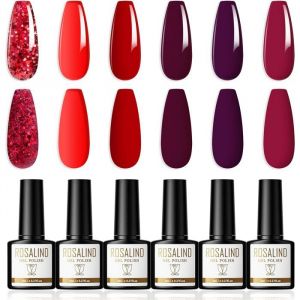 Vernis Semi Permanent Rouge 6 Couleurs Vernis Gel Uv Semi Permanent Rouge Fonc&eacute; Paillet&eacute; Rouge Vif Vernis &Agrave; Ongles Gel Nail