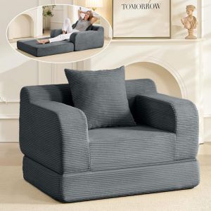 Canape 1 Place Fauteuil lit Chauffeuse Chauffeuse Convertible avec Coussin Petit Canap&eacute; Convertible pour Salon/Chambre Gris fonc&eacute;