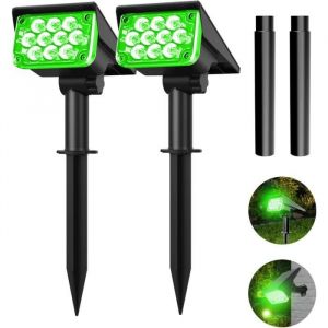 Lampe Solaire - Spot Solaire 20 LEDs - Auto On/Off - IP65 &Eacute;tanche - 2 Pi&egrave;ces - Vert