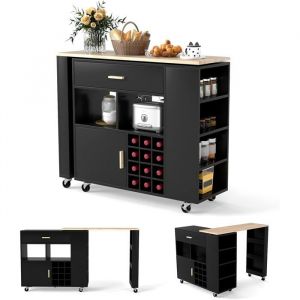 GIANTEX Chariot &Icirc;lot avec Table Rotative 120 x 40 x 100 cm Desserte de Cuisine &agrave; roues avec Casier &agrave; VinTiroirPorte-&eacute;picesNo