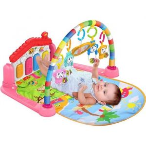 3 en 1 Cadre de fitness multifonctionnel bébé Piano Musique Tapis de jeu -Rose