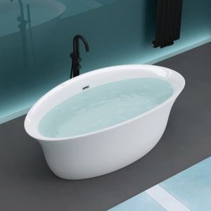 Baignoire îlot en Acrylique Blanc Ovale 170x88x65cm - MAI & MAI - Avec Bonde et Trop Plein