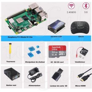 Raspberry Pi 4 Modèle B 4Go Starter Kit3.5inch LCDClavie32 Go Classe 10 Micro SD Carte Micro HDMIAlimentationDissipateur