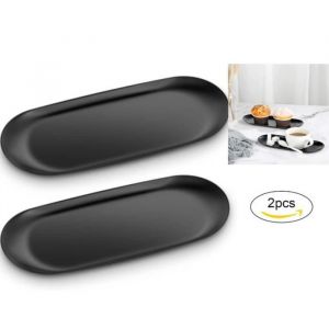 Assiette de service - Acier Inoxydable - Noir - Ovale - Lot de 2 - 23 x 95 x 11 cm