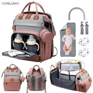 KENLUMO Sac &agrave; Langer bebe lit avec Matelas &agrave; Langer pour B&eacute;b&eacute; Sac allonge bebe Grande Capacit&eacute; Multifonction Imperm&eacute;able Grey/Pink
