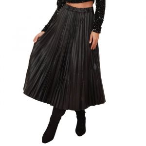 Jupe &eacute;vas&eacute;e et pliss&eacute;e en simili cuir.Mod&egrave;le longueur mi- mollet et taille &eacute;lastiqu&eacute;e.Poss&egrave;de une doublure satin&eacute;e. pour femme -