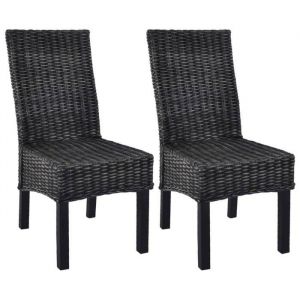 SOLDES dAutomneLot de 2 Chaises &agrave; manger - Pieds antid&eacute;rapants et pour salon - noir rotin kubu et - bois dacajou - 46x61x93cm 92