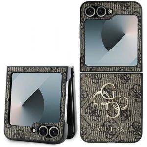 Coque pour Samsung Galaxy Z Flip6 - Guess Leather 4G Logo Métal (GUHCZZF64GMGBR) - Marron