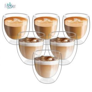 6pcs Tasse &agrave; Expresso &agrave; Double Paroi Tasse A Cafe Tasse Double Paroi 80ml Tasses &agrave; Moka Verres Thermiques &agrave; Effet Flottant