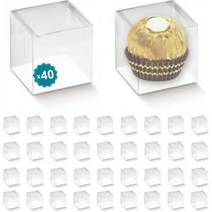 Espirito Rebelde 40 Bo&icirc;tes Carr&eacute;s en Ac&eacute;tate Transparent 40x40x40 mm  Bonbonni&egrave;re en Plastique : Drag&eacute;es Macarons Gateaux