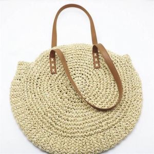 Sac de plage en rotin tissé à la main en paille dété bohème fourre-tout de voyage osier