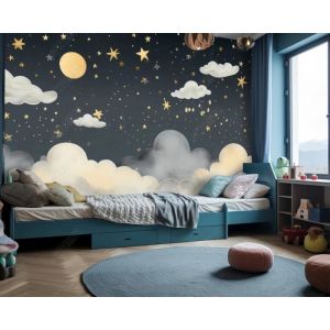 Papier Peint Intiss&eacute; Ciel &Eacute;toil&eacute; De Chambre DEnfant De Dessin Anim&eacute; D&eacute;coration Murale Salon Chambre Art Mural 300x210cm