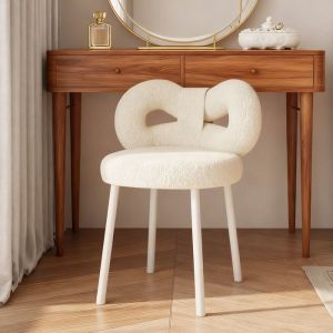 Fauteuil et Chaise pour Salon Chaise de Coin avec Dossier N&oelig;ud Papillon Assise Velours Doux Blanc