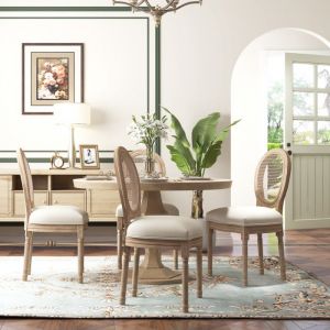 Lot de 4 chaises de Salle &agrave; Manger - Chaise de Salon m&eacute;daillon Style Louis XVI - Bois Massif sculpt&eacute; patin&eacute;