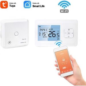 Thermostat d’Ambiance Intelligente Sans Fil WiFi Ecran LCD Programmable Tuya Contrôle Commande Vocale pour Chaudière à Gaz