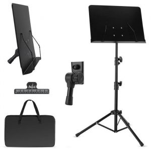 Pupitre Musique Pliable 2 en 1 Hauteur R&eacute;glable 785-145CM Support Partition de Musique avec Sac de Transport Pince &agrave; Partition