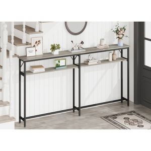 Meubledentree，Console dentreeTable console-180 x 23 x 100 cm-2 étages-GRIS