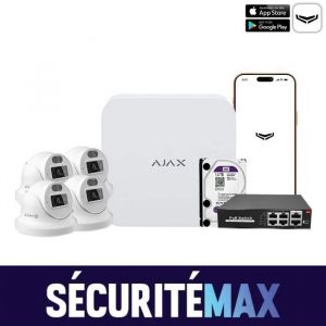 Cam&eacute;ra de Surveillance Maison &ndash; Kit Complet 4 D&ocirc;mes 5MP Int&eacute;rieur/Ext&eacute;rieur avec NVR Disque Dur 1To et Commutateur PoE