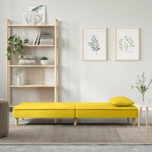 Lit banquette 2 places - convertible - Canap&eacute;-lit jaune clair tissu CAL7462609