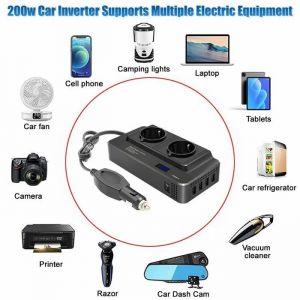Convertisseur DC 12V &agrave; 220V AC - 12V 400W - Onde sinuso&iuml;dale - 4 ports USB - Protection int&eacute;gr&eacute;e