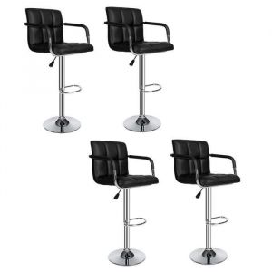 Tabouret de Bar - COOLMALL - Lot de 4 - Noir - R&eacute;glable en hauteur - Avec accoudoirs