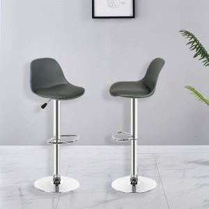 Lot de 2 Tabouret de Bar Simili Cuir Gris Ajustable et Rotation à 360 Degrés