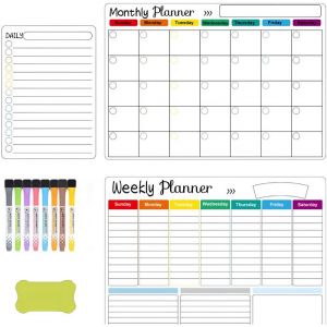 Tableau Magnetique FrigoCalendrier Organisateur TableauPlanning SemainePlanificateur de Menus/Repas - Effacable -12 PCS -42×30cm