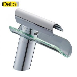 IDEKO Robinet salle de bain cascade en verre mitigeur lavabo