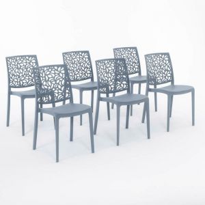 Chaises empilables - Anna - Lot de 6 - Polypropyl&egrave;ne renforc&eacute; - Usage int&eacute;rieur et ext&eacute;rieur - Bleu b&eacute;ton