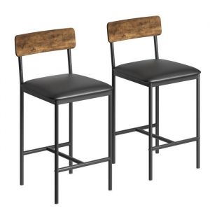 Tabouret Bar Industriel-Lot de 2 -Chaise de bar -avec Dossier Cadre en Acier-Marron Rustique et Noir