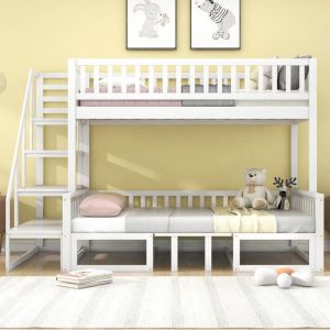 Lit Superposé Enfant 90x200cm+120x200cm Lit Mezzanine Bois Massif Blanc