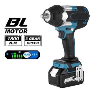 Cl&eacute; &agrave; chocs sans fil 18 V 1800 N.m couple &eacute;lev&eacute; cl&eacute; &agrave; chocs sans balais 1/2 cl&eacute; &agrave; chocs &eacute;lectrique aver 1 batterie pour Makita