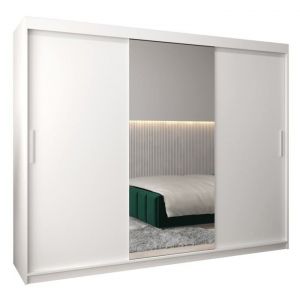 Armoire à 3 Portes Coulissantes avec Miroir Tringle et Étagères - ABIKSMEBLE Tokyo 1 250 - 250x200x62 cm Blanc