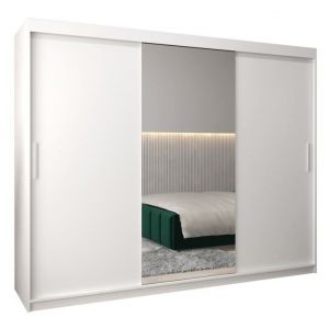 Armoire à 3 Portes Coulissantes avec Miroir, Tringle et Étagères - ABIKSMEBLE Tokyo 1 250 - 250x200x62 cm Blanc