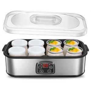 FOHERE Yaourtière Électrique - 8Pots x 180ml- Écran LCD - 20 ℃ à 55 ℃ Thermostat Réglable - Minuteur 1H à 48H