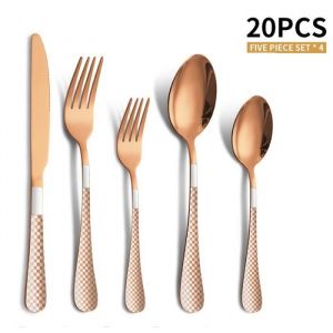 M&eacute;nag&egrave;re 20 Pi&egrave;ces ANNEFLY Ensemble de Couverts en Acier Inoxydable Ensembles Dustensiles De Service pour 4- Rose