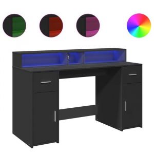 Bureau avec lumi&egrave;res LED Table d&eacute;tude - noir 140x55x91 cm bois ding&eacute;nierie CHY5642151