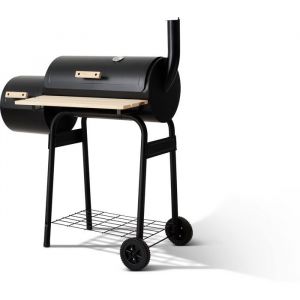 Fumoir au charbon - COOKINGBOX - Deux foyers cylindriques - Acier - Poign&eacute;es en bois - Chemin&eacute;e verticale