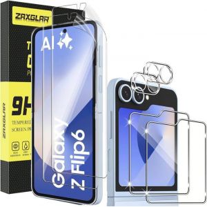 Verre Trempé Samsung Galaxy Z Flip 6/Flip6 5G 2Pcs Avant 9H Dureté Protection Écran + 2 Pcs Flexible Tpu LIntérieur Protecteur