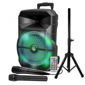 Enceinte active DJ My Deejay MDJ 12 RVB PACK à LEDs 600W 12 USB Bluetooth Application Micros VHF et filaire Support Pied