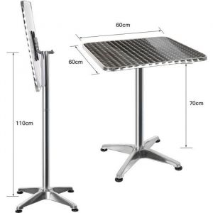 Table de bar argent Table de bistrot pliable Table &agrave; manger de 2 &agrave; 4 personnes H 70 cm -110cm