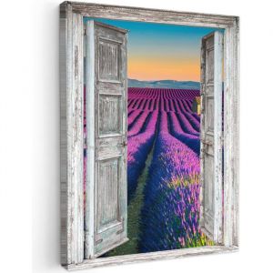 Avec Bois massif cadre Impression sur Toile Peinture 60x40cm Salon Reproductions de Tableaux Murale Moderne Lavande Et&eacute; Vue Fleurs