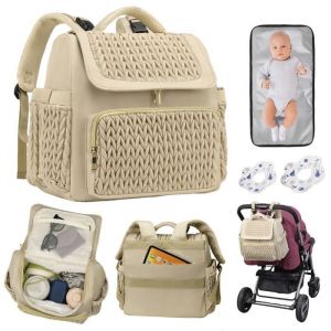 KENLUMO Sac à Langer pour Bébé Avec tapis à langer Sac Maman et Bébé Grand Capacité Sac Maternité Fille Garçon Sac de voyage Beige